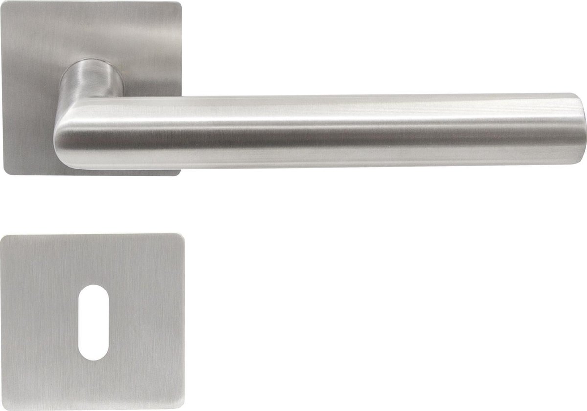 Slotman Solutions Deurklink RVS met vierkante magneet rozet en sleutelgat - Duurzame en stijlvolle Deurkruk voor elke deur