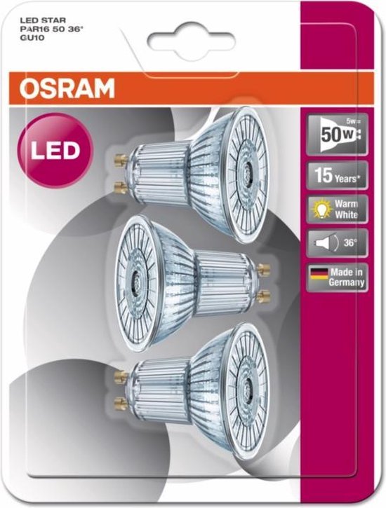 OSRAM 3-pack LED lampen - GU10 - 4,3W - 350lm - 2700K warm wit - 36 graden  | bol.com