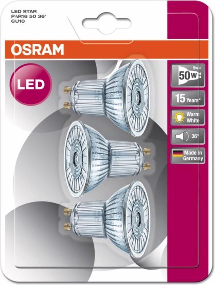 OSRAM 3-pack LED lampen - GU10 - 4,3W - 350lm - 2700K warm wit - 36 graden  | bol.com