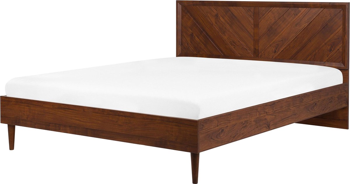 Beliani MIALET Bed met LED-verlichting donkere houtkleur 180x200