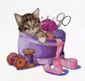 Kit broderie chat dans panier à couture par Thea Gouverneur 736a Aida