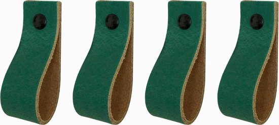 4x Leren handgrepen 'de lus' - maat L (22,2 x 2,5 cm) - ZEEGROEN - incl. 3 kleuren schroefjes (handgreepjes - leren grepen - greepjes - leren lusjes)