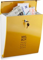 relaxdays brievenbus modern verschillende kleuren, A4-formaat, staal wandmontage geel