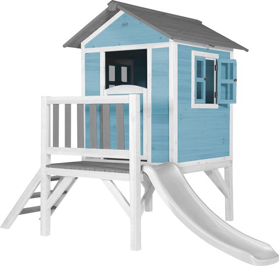 AXI Beach Lodge XL Speelhuis in Caribisch Blauw - Met Verdieping en Witte Glijbaan - Speelhuisje voor de tuin / buiten - FSC hout - Speeltoestel voor kinderen