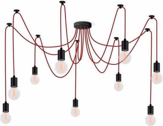 Filamentstyle Tourner hanglamp - 9 lampen - rood | bol.com