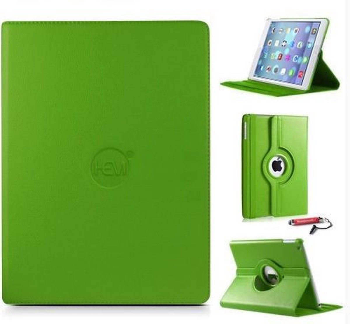 Groene 360 graden draaibare hoes iPad Air 1 met gekleurde stylus pen, hoesje Apple...