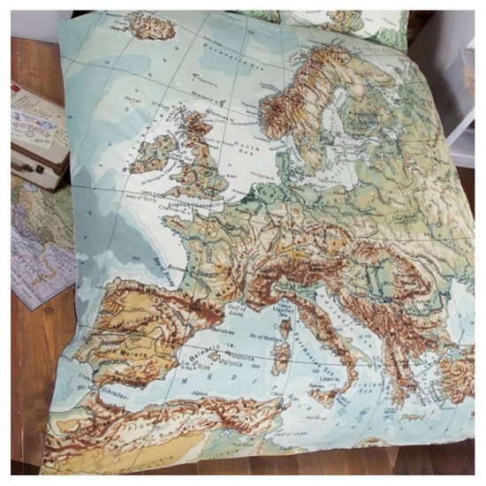hartstochtelijk perzik romantisch Vintage dekbedovertrek - wereldkaart Europa - Lits jumeaux maat met 2  kussenslopen | bol.com