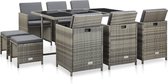 Tuin Loungeset Grijs 11 delig met Tafel (Incl LW Fleece deken) - Lounge bank tuin - Tuinbank - Loungebank - Tuinset - Tafelset tuin