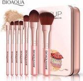 7-delige Make-up kwasten set - soft touch - in metalen opbergbox