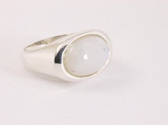 Zilveren ring met regenboog maansteen - maat 18