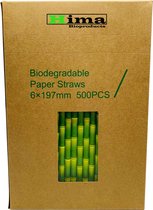 Papieren rietjes 6x197mm bamboe groen, verpakt per 500 stuks in een dispenserdoos