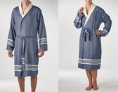 Gevoerde Hamam Badjas Krem Sultan Navy - XXL - Hotelkwaliteit - Sjaalkraag - Luxe badjas - Badstof - Sauna Badjas - Ochtendjas - Badmantel