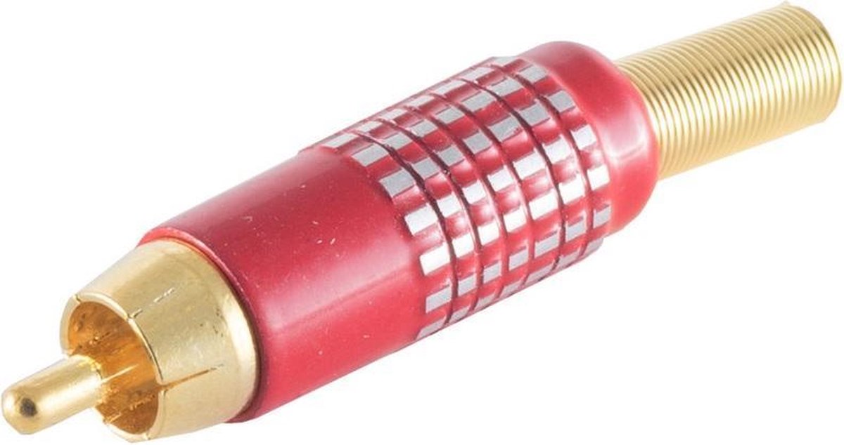 Premium Tulp (m) audio/video connector - tot 8mm - verguld - aluminium / rood