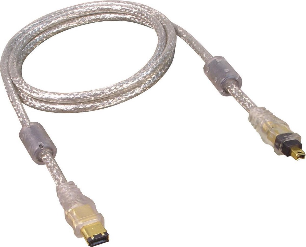 Premium FireWire 400 kabel met 4-pins - 6-pins connectoren / transparant - 1,5 meter