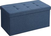 Nancy's Hocker Blauw - Zitbank Met Opslag - Linnen Bank 76 x 38 x 38 cm