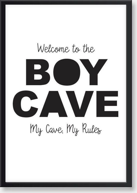 Seldona® Poster kinderkamer Boy cave - Zwart wit - Scandinavisch design - jongen - Babykamer posters - A3 formaat (30x40cm) Poster boy cave