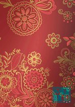 Cadeaupapier Bloemen in Bordeaux en Goud K801576/2- Breedte 70 cm - m lang - Breedte 70  cm - K801576/2-70cm