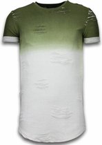 Flare Effect T-shirt - Long Fit Shirt Dual Colored - Groen