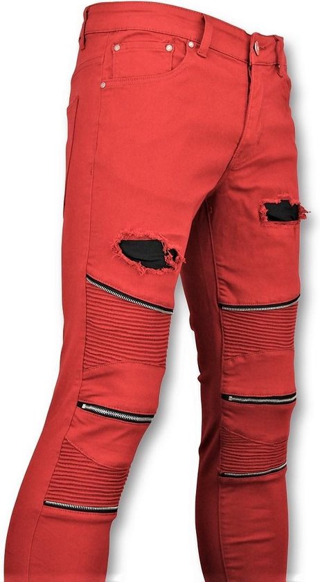 Rode biker skinny jeans heren - Mannen broek- 3017-10 | bol.com