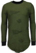 Destroyed Look Trui - New Trend Long Fit Sweater - Groen