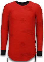 Destroyed Look Trui - Side Laces Long Fit Sweater - Rood