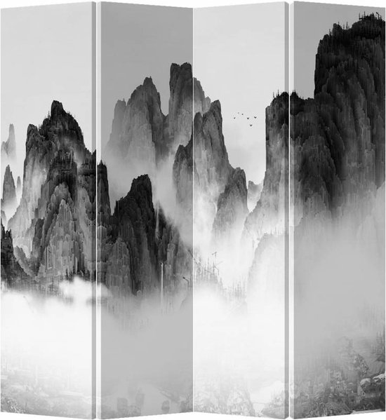 Fine Asianliving Kamerscherm Scheidingswand 4 Panelen Mountains Canvas Dubbelzijdig L160xH180cm
