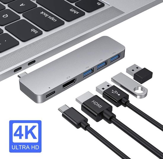 SBVR - USB-C Adapter Hub - 5 poorten - HDMI (4K) - USB-C Power Delivery  (60W) - 3*... | bol.com