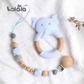 Lolala Speenkoord + Bijtring Olifant Blauw - Handmade - Kraamkado