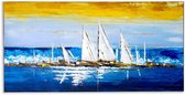Canvas Schilderijen -Muurdecoratie woonkamer- Handgeschilderd- Fishing Boats Dock - 80X40 cm