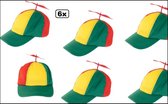 6x Baseball pet met propeller multicolour rood geel groen - proppellor pet hoofddeksel festival thema feest verstelbaar verjaardag