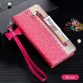 P.C.K. Hoesje/Boekhoesje luxe roze met rose geschikt voor Apple Iphone 6/6S MET Glasfolie