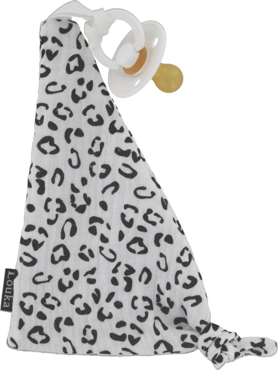 Goedkoopste Louka speendoekje driehoek panter print wit | meisje | jongen | Hydrofiel katoen| speenknuffel | speen |