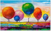 Graphic Message - Schilderij op Canvas - Kleurrijke Ronde Bomen - Landschap Print - Woonkamer