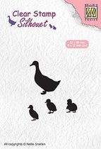 SIL059 Nellie Snellen Clearstamp - duck with chicks - mama eend met kuikens - gans - stempel