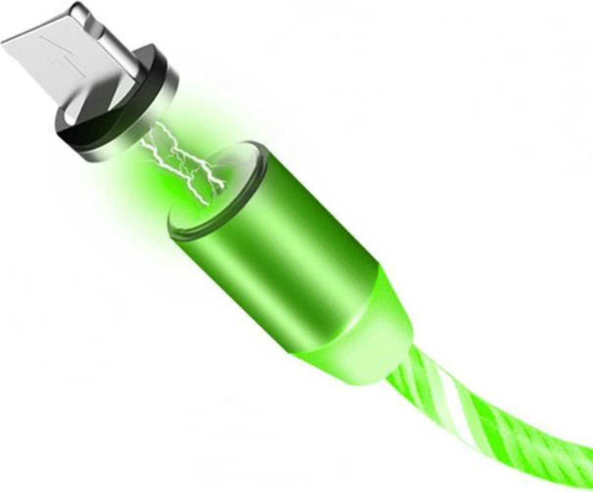 Jocam - 1 Meter Magnetische - lichtvloeiende - LED - oplaadkabel micro USB - 2.4A - Groen