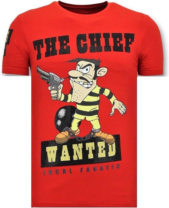 Local Fanatic Exclusive T-Shirt Men - The Chief Wanted - T-Shirt Exclusif Rouge Homme Print - The Chief Wanted - T-shirt Homme Blanc Taille M