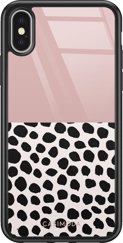 rijstwijn Conciërge hospita iPhone X/XS hoesje glass - Stippen roze | Apple iPhone Xs case | Hardcase  backcover zwart | bol.com