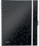 Leitz WOW Be Mobile Spiraalgebonden Notitieboek  met Kunststof Kaft - 80 A4 Vel - Gelijnd - met Geïntegreerde 3-klepsmap  - FSC Gecertificeerd - Zwart