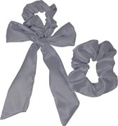 Jessidress Elegante Scrunchies set XL Scrunchie Metalliek kleur Haar Elastieken - Wit
