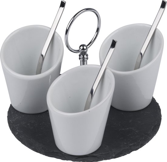 Set apéritif 7 pièces en bambou et céramique - Noir/Beige - D 28 cm