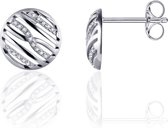 Gisser Jewels - Oorbellen - Oorstekers Rond Fantasie gezet met Zirkonia - 10mmØ - Gerhodineerd Zilver 925