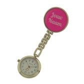 Treasure Trove® Gepersonaliseerd Verpleegstershorloge – Zusterhorloge Horloge met Naam – Dames – Felroze – 25mm