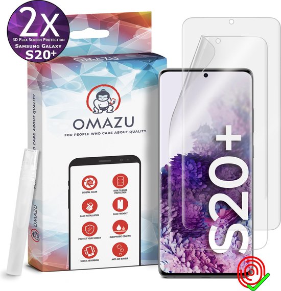 Samsung Galaxy S20 Plus OMAZU 3D Flex TPU Screenprotector, 2 Pack - 100% vingerafdruk scanner compatible- Edge-to-Edge beschermingsfunctie, Kras herstellende coating