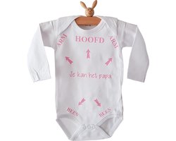 Baby Rompertje met tekst bedrukt Hoofd Arm Been pijlen je kan het papa | Lange mouw | wit roze meisje | maat 62/68 | grappig cadeau je kunt / kan het pap / papa / pappie zwangerschap aankondiging bekendmaking