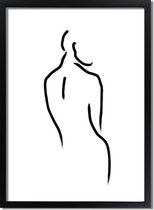 DesignClaud 'Vrouw' zwart wit poster Line Art A3 + fotolijst wit (29,7x42 cm)