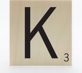 Houten scrabble letter K - 8 x 8 cm