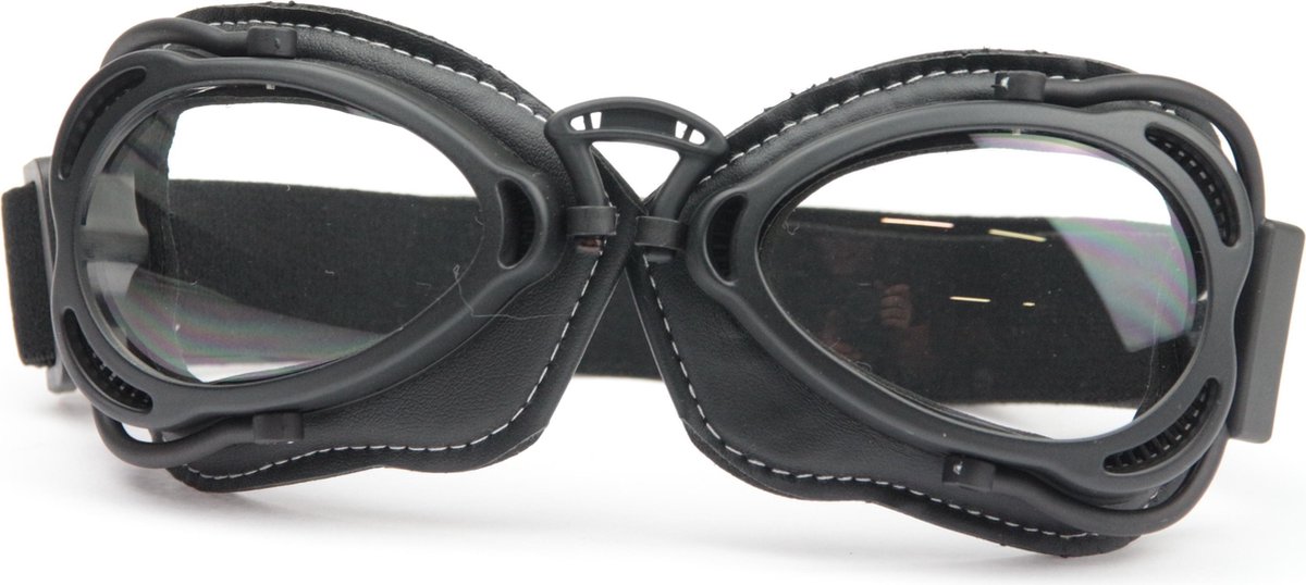 CRG Radical Motorbril - Mat Zwart Retro Motorbril - Motorbril voor Heren - Helder Glas