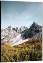 Dibond –Bergen met Blauwe Lucht– 40x60cm Foto op Aluminium (Wanddecoratie van metaal)