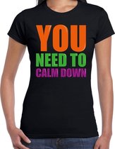 You need to calm down fun tekst t-shirt zwart dames XL