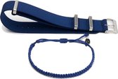 Chibuntu® - Blauwe Nato Strap & Armband Set - Nato Strap & Armband collectie - Mannen - Horlogebanden - 22mm bandbreedte